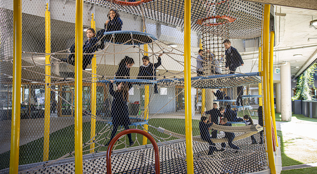Santa Sophia Catholic College Box Hill students playing in netting